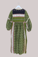 Daisy Vintage Cotton Maxi Dress - Tarragon Green Mosaic - Size XS