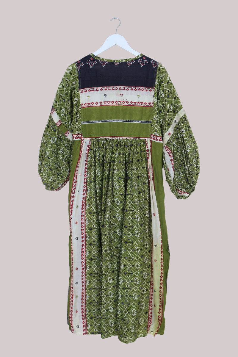 Daisy Vintage Cotton Maxi Dress - Tarragon Green Mosaic - Size XS