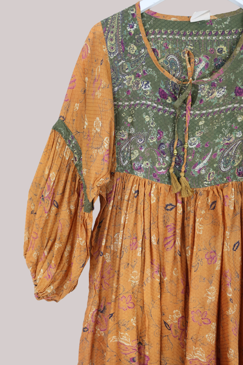 Daisy Vintage Cotton Maxi Dress - Apricot Orchard - Size XS