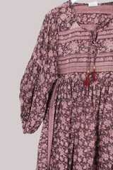 Daisy Vintage Cotton Midi Dress - Faded Plum Antique Floral - Size M/L
