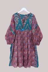 Daisy Vintage Cotton Midi Dress - Rosy Red & Jade Floral - Size XXL