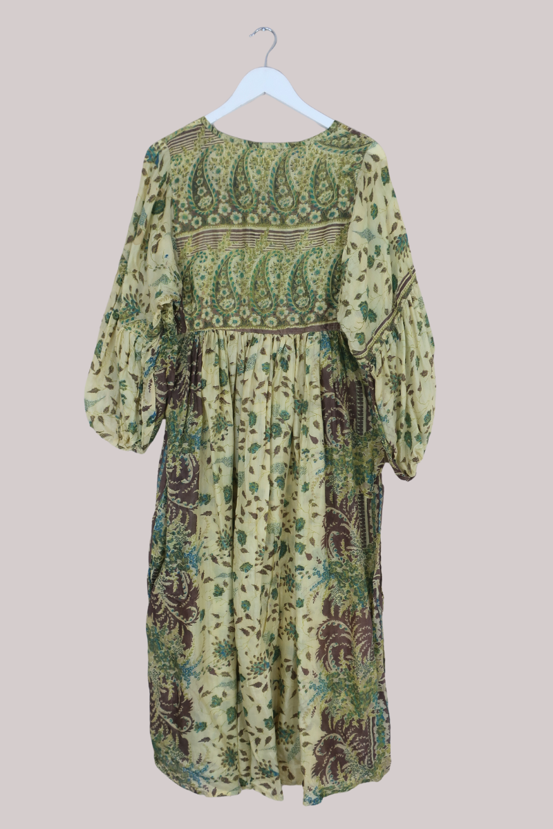 Daisy Vintage Cotton Maxi Dress - Sage Green & Hazelnut Floral - Size XS