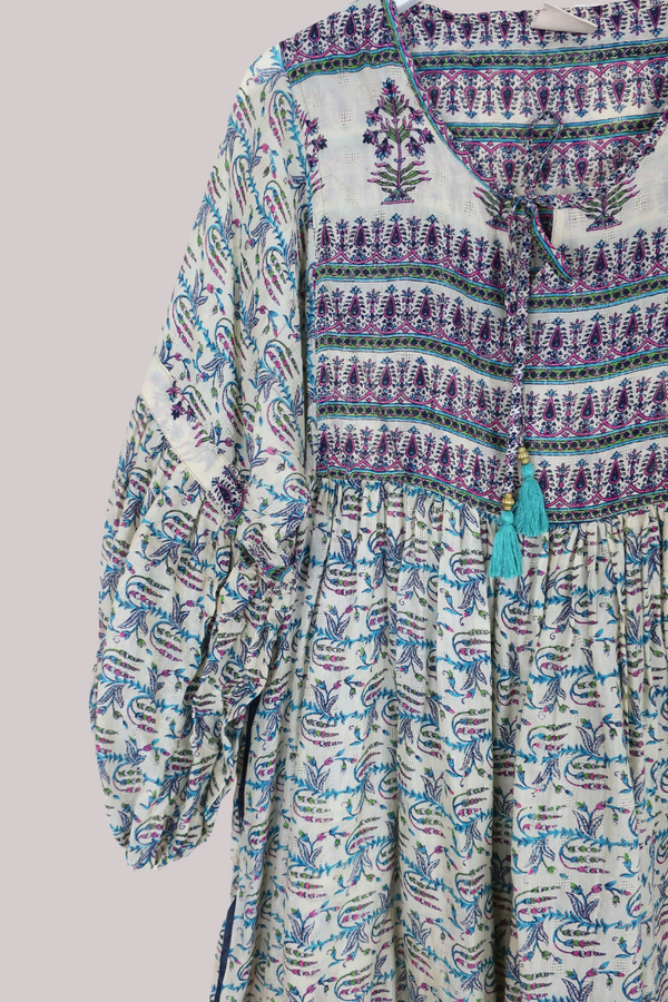 Daisy Vintage Cotton Maxi Dress - Snowdrop Floral - Size XS