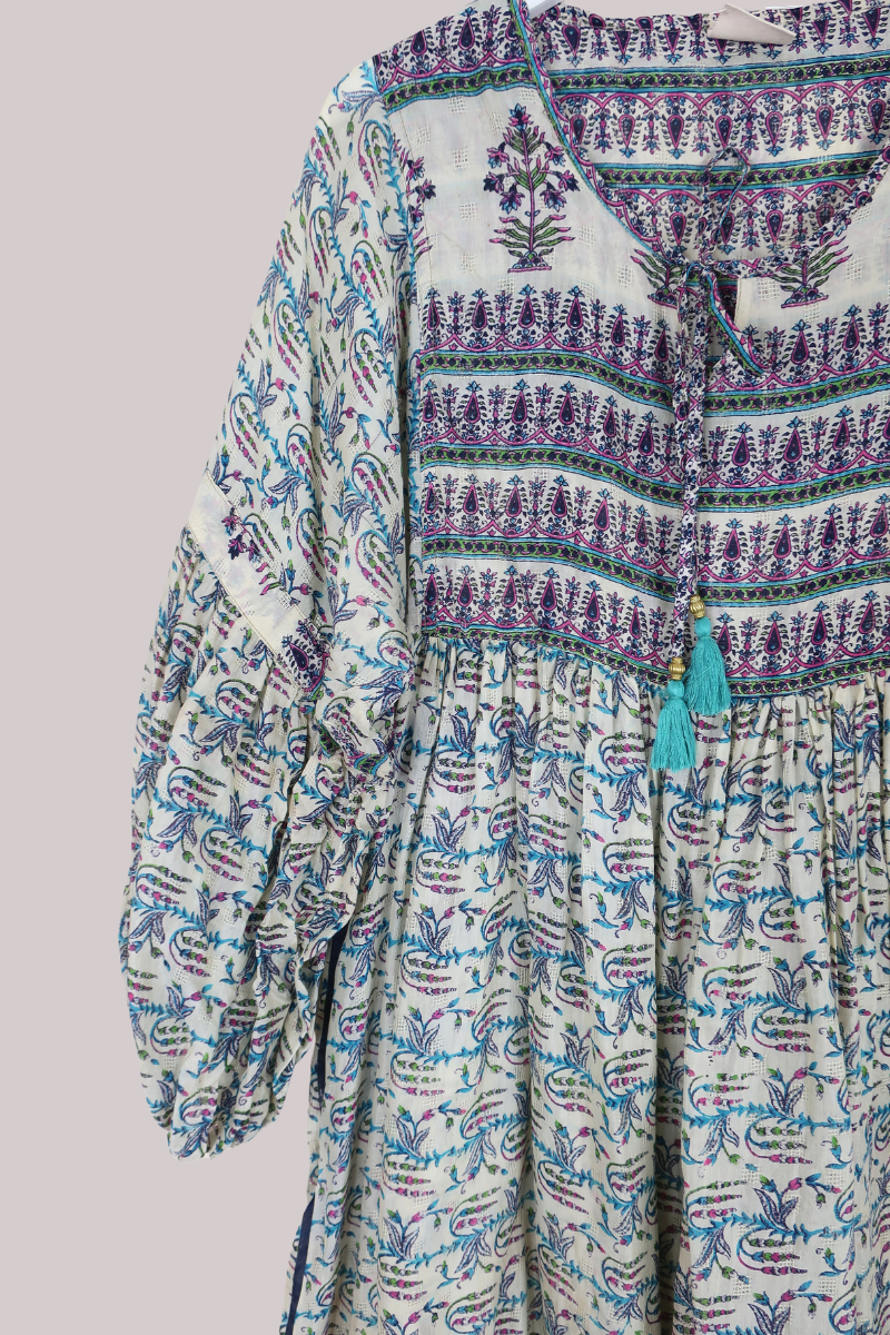 Daisy Vintage Cotton Maxi Dress - Snowdrop Floral - Size XS