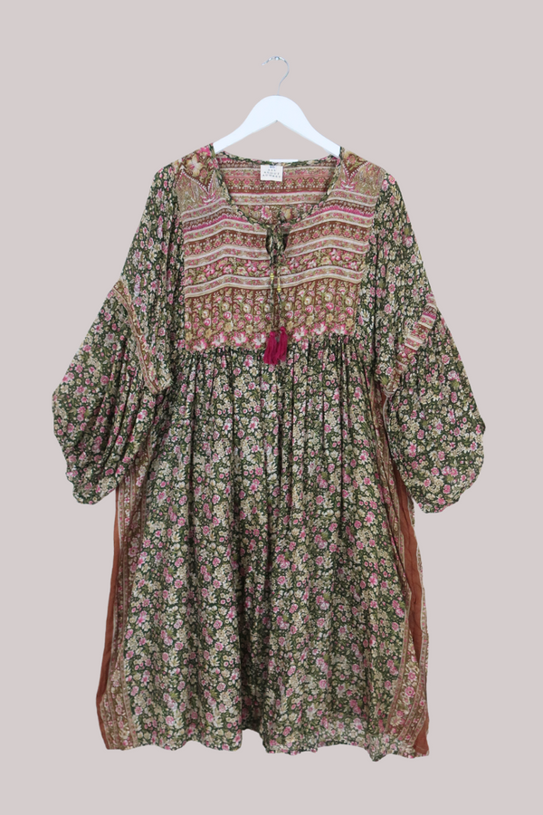 Daisy Vintage Cotton Midi Dress - Forest Canopy Green Floral - Size XXL