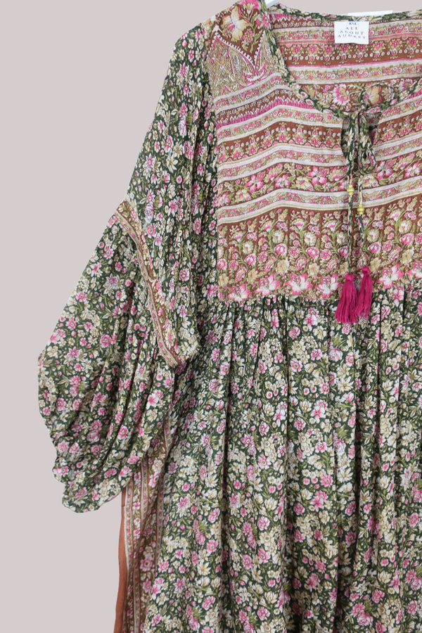 Daisy Vintage Cotton Midi Dress - Forest Canopy Green Floral - Size XXL
