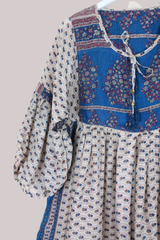 Daisy Vintage Cotton Maxi Dress - Warm White & Blue Floral - Size XS