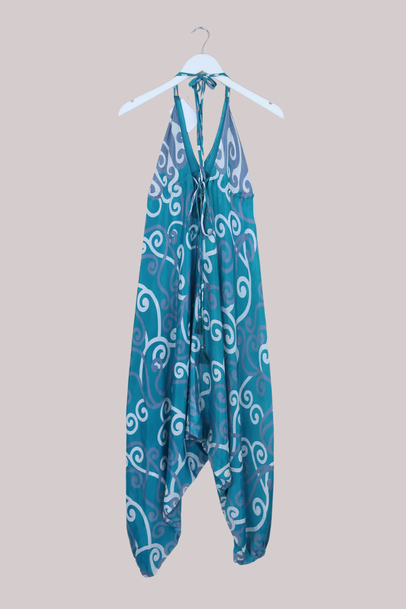 Medusa Harem Jumpsuit in Swirling Silver Lake - Free Size