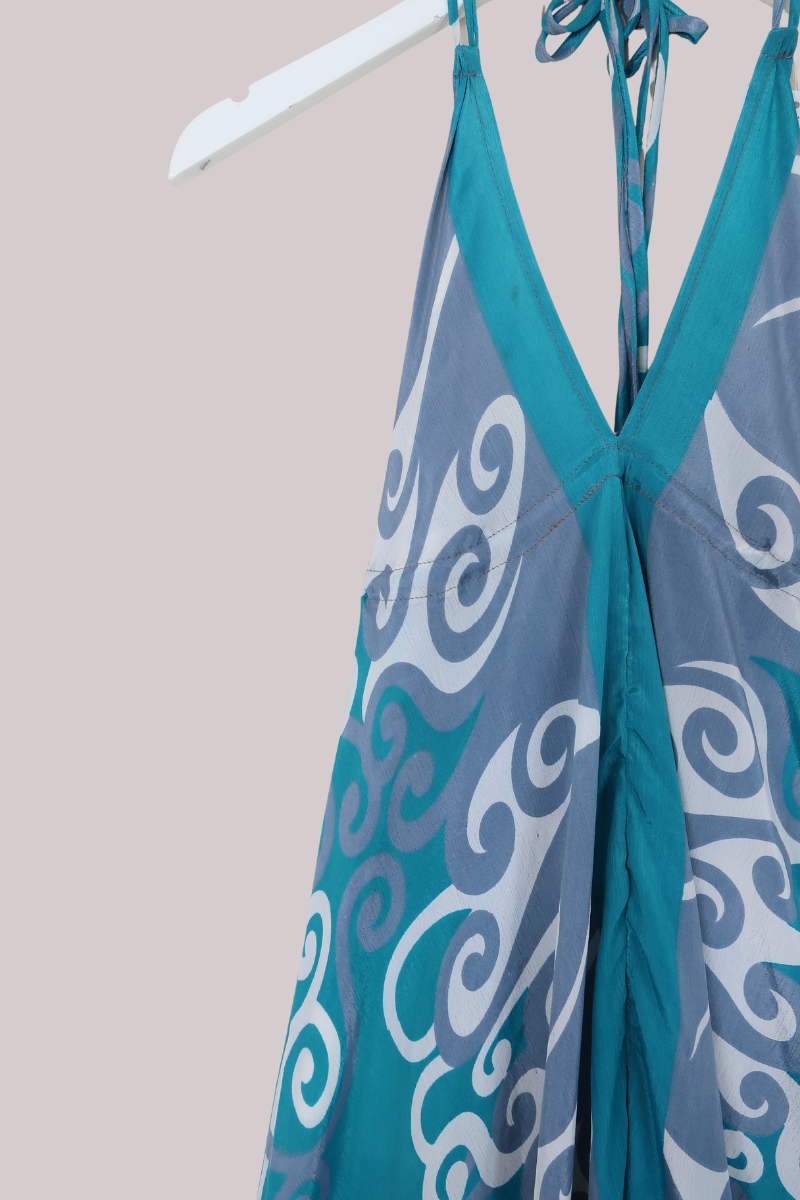 Medusa Harem Jumpsuit in Swirling Silver Lake - Free Size