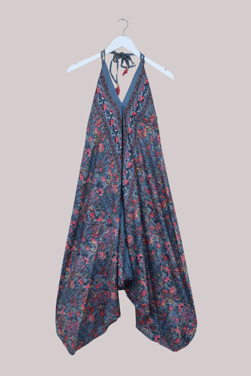 Medusa Harem Jumpsuit in Clay Blue & Coral - Free Size S/M