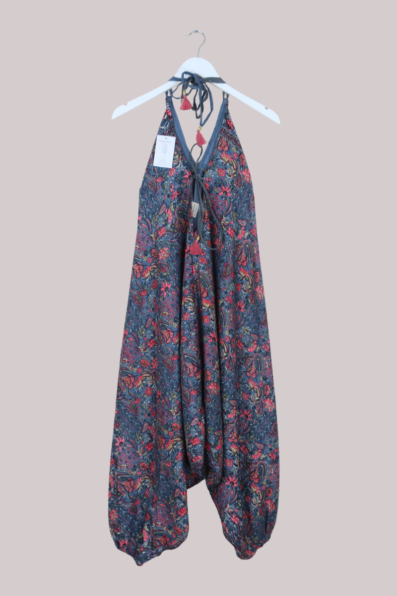 Medusa Harem Jumpsuit in Clay Blue & Coral - Free Size S/M