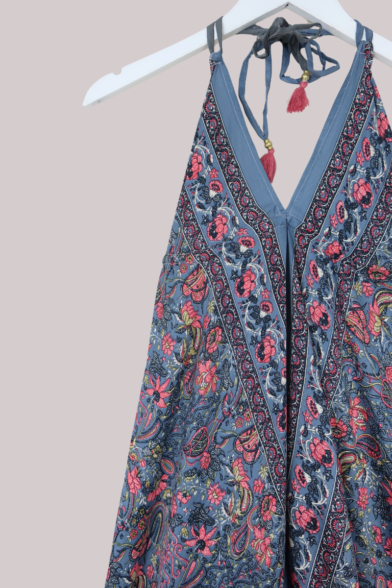 Medusa Harem Jumpsuit in Clay Blue & Coral - Free Size S/M