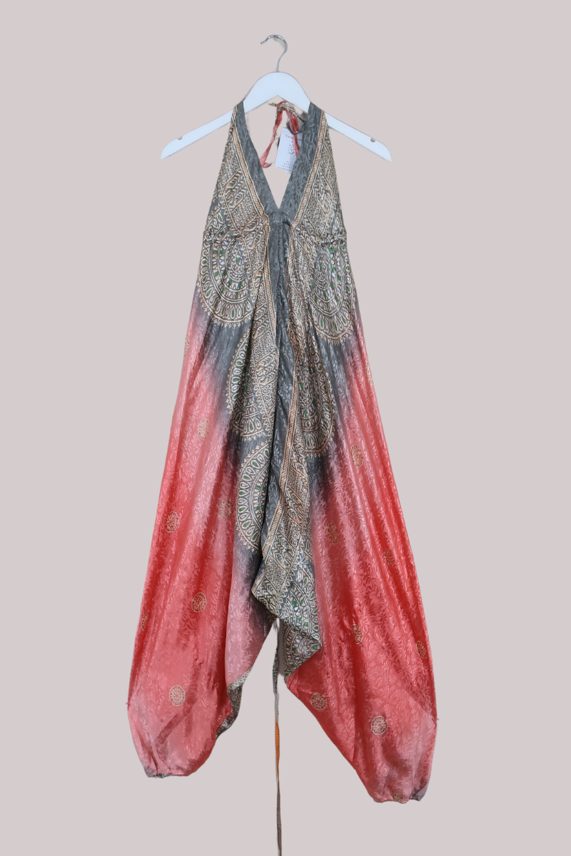 Medusa Harem Jumpsuit in Shimmering Coral & Silver - Free Size L
