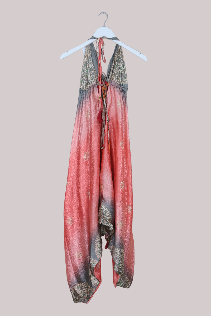 Medusa Harem Jumpsuit in Shimmering Coral & Silver - Free Size L