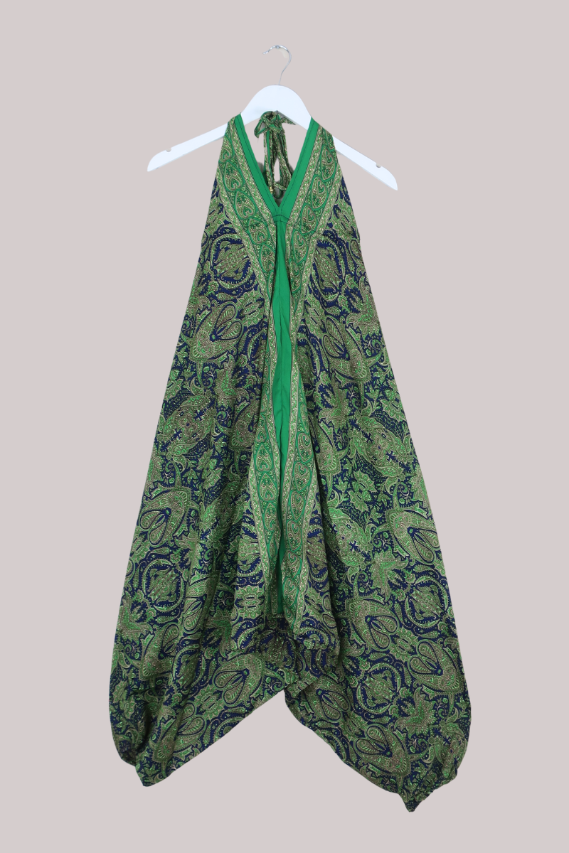 Medusa Harem Jumpsuit in Intricate Jade Paisley - Free Size L