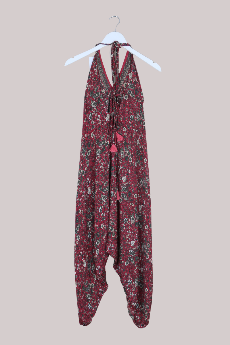 Medusa Harem Jumpsuit in Cherry Red Florals - Free Size M/L