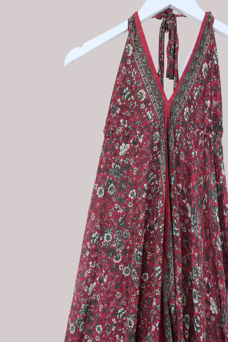 Medusa Harem Jumpsuit in Cherry Red Florals - Free Size M/L