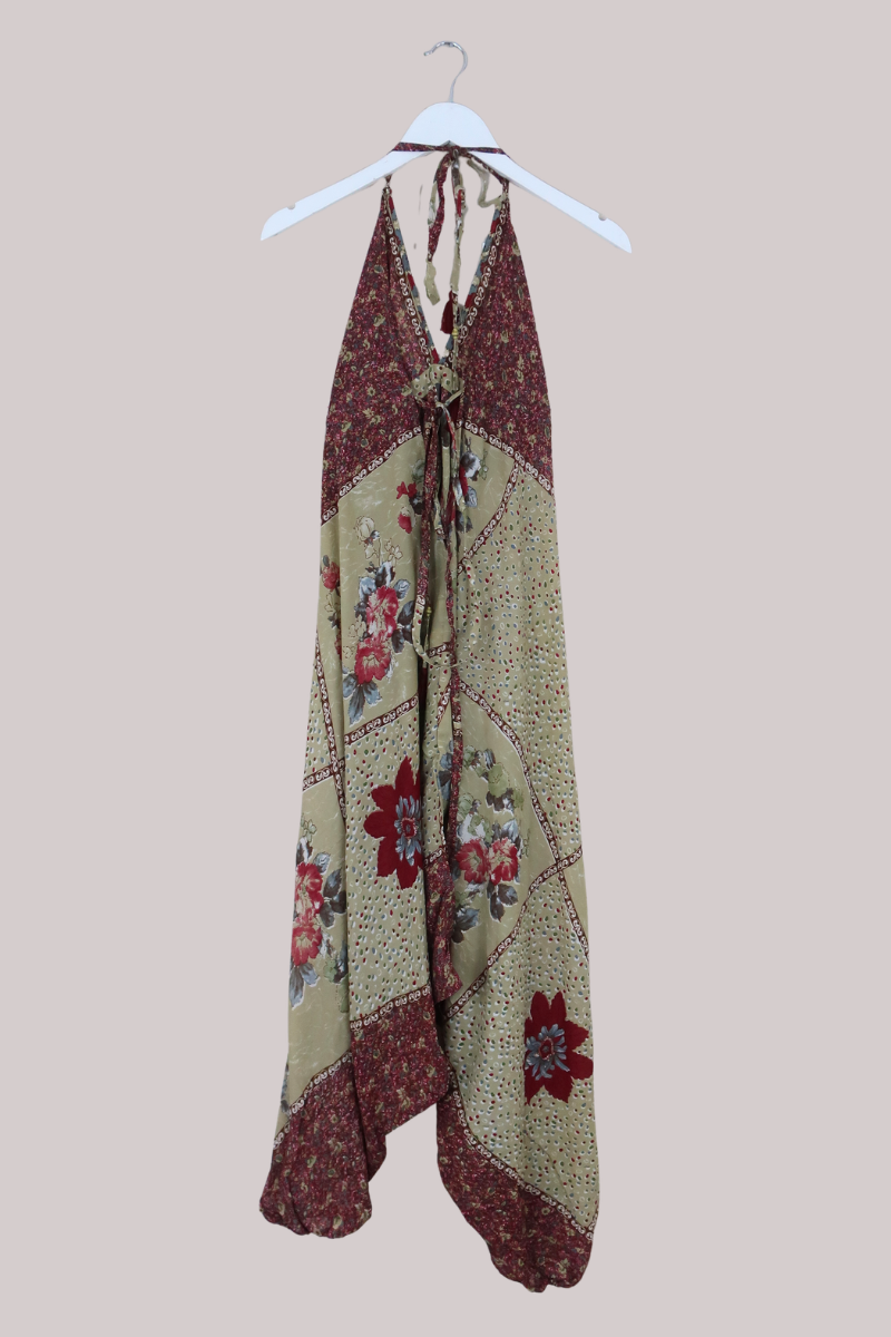 Medusa Harem Jumpsuit in Pistachio & Strawberry Florals - Free Size L