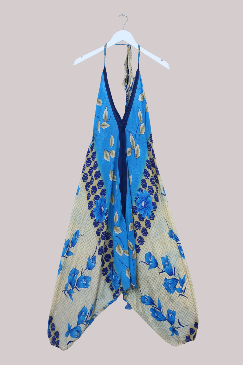 Medusa Harem Jumpsuit in Santorini Blue Florals - Free Size L/XL