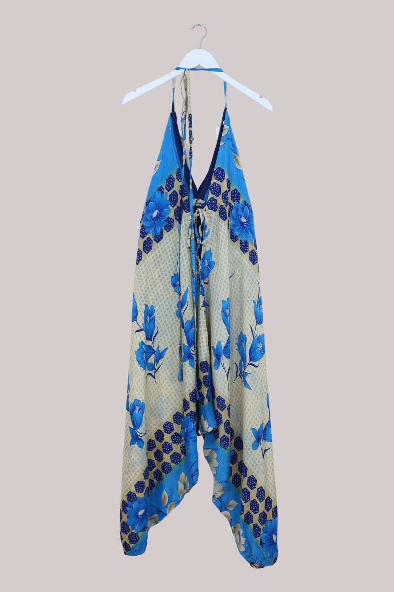 Medusa Harem Jumpsuit in Santorini Blue Florals - Free Size L/XL