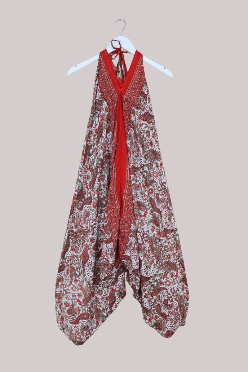 Medusa Harem Jumpsuit in Strawberry Red Paisley - Free Size S/M