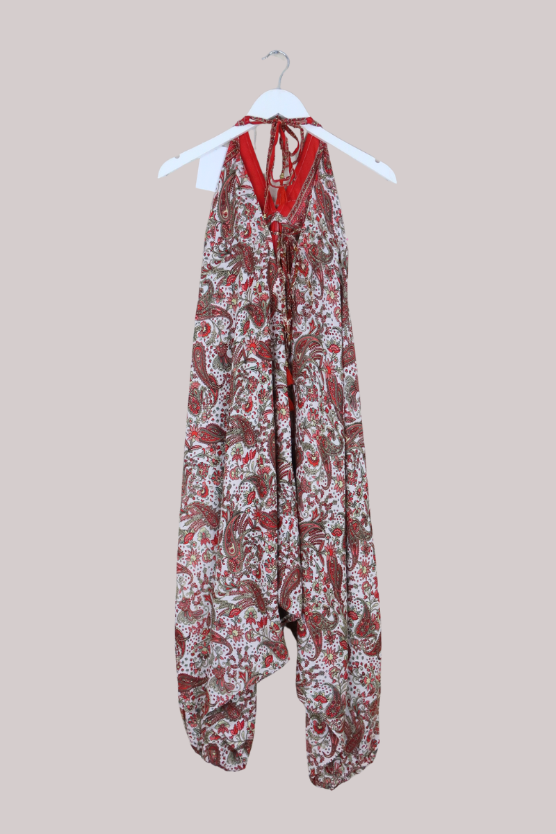 Medusa Harem Jumpsuit in Strawberry Red Paisley - Free Size S/M