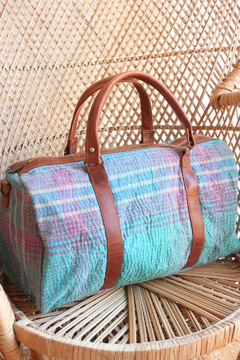 Vintage Kantha Holdall Bag in Cerulean & Grape