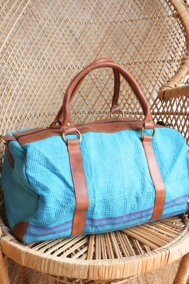 Vintage Kantha Holdall Bag in Deep Sea Blue
