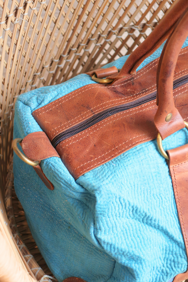 Vintage Kantha Holdall Bag in Deep Sea Blue