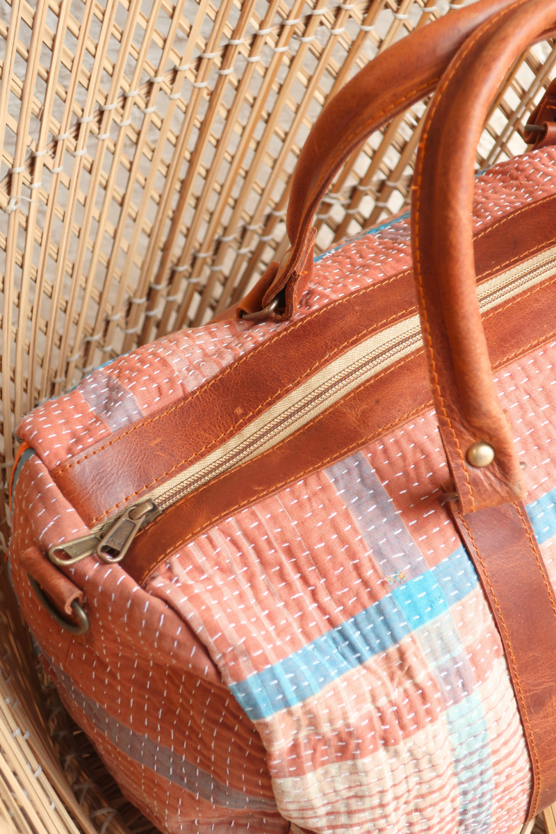 Vintage Kantha Holdall Bag in Pottery Plaid