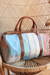 Vintage Kantha Holdall Bag in Sky Blue & Raspberry Ripple