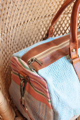 Vintage Kantha Holdall Bag in Sky Blue & Raspberry Ripple