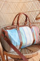 Vintage Kantha Holdall Bag in Sky Blue & Raspberry Ripple