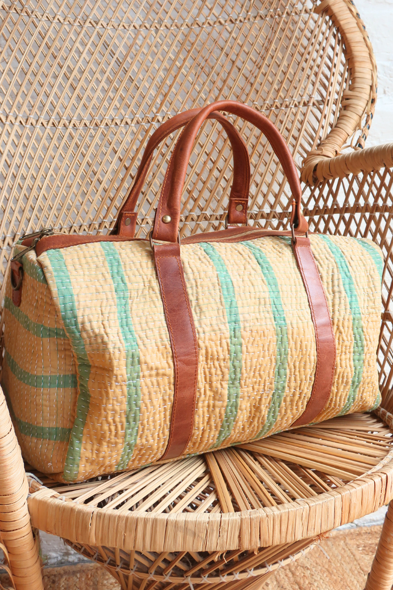 Vintage Kantha Holdall Bag in Honey & Basil