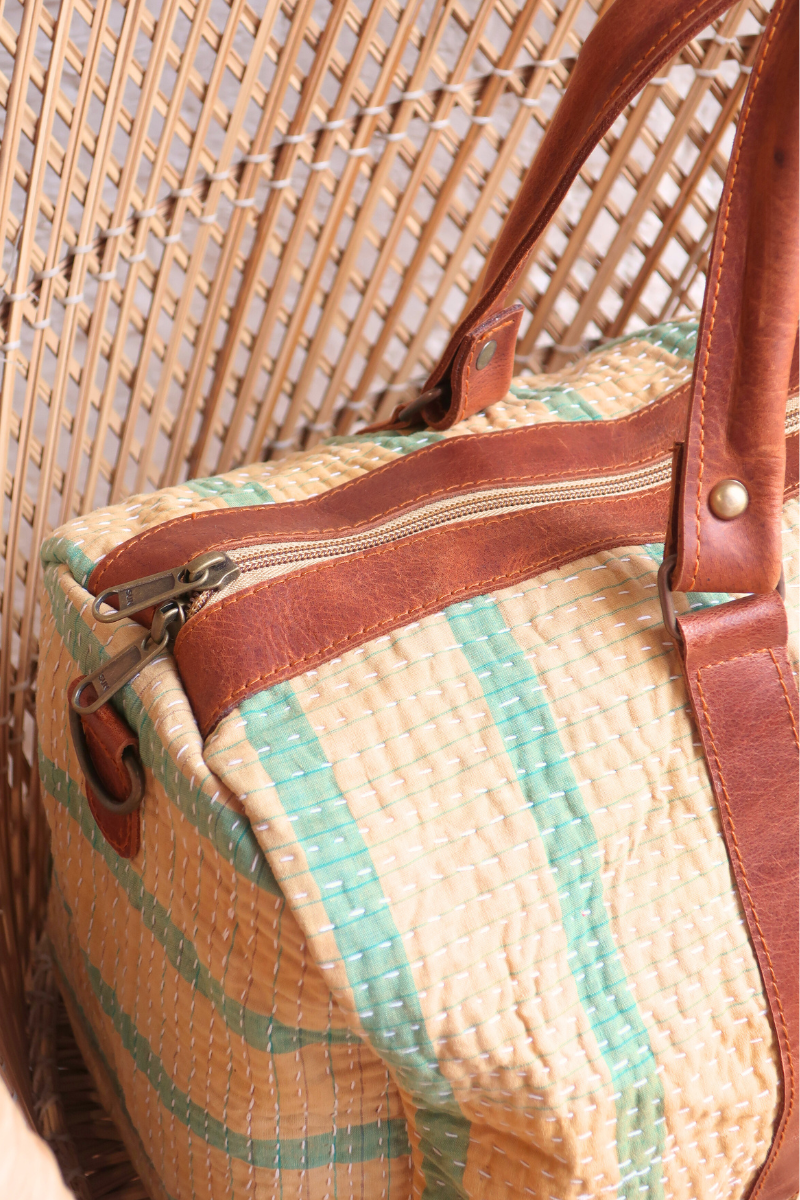 Vintage Kantha Holdall Bag in Honey & Basil