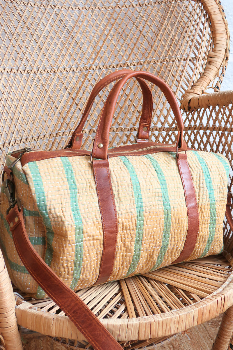 Vintage Kantha Holdall Bag in Honey & Basil