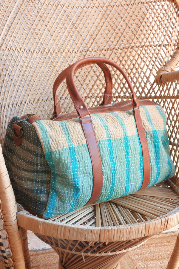Vintage Kantha Holdall Bag in Honeydew & Sage