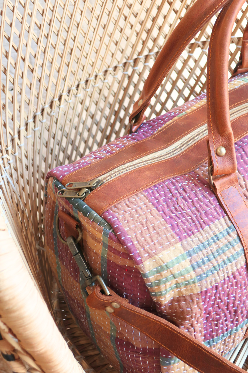 Vintage Kantha Holdall Bag in Sangria & Sunset