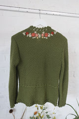 Vintage Knitted 2 Piece - Spring Up Green Floral Cardigan & Skirt - Size XXS by all about audrey