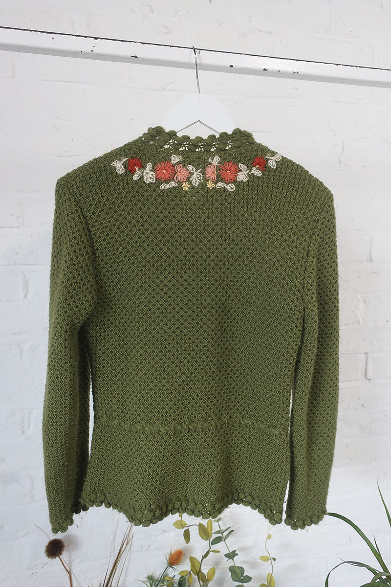 Vintage Knitted 2 Piece - Spring Up Green Floral Cardigan & Skirt - Size XXS by all about audrey