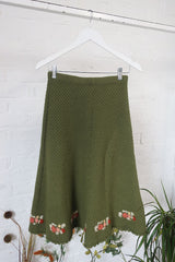 Vintage Knitted 2 Piece - Spring Up Green Floral Cardigan & Skirt - Size XXS by all about audrey