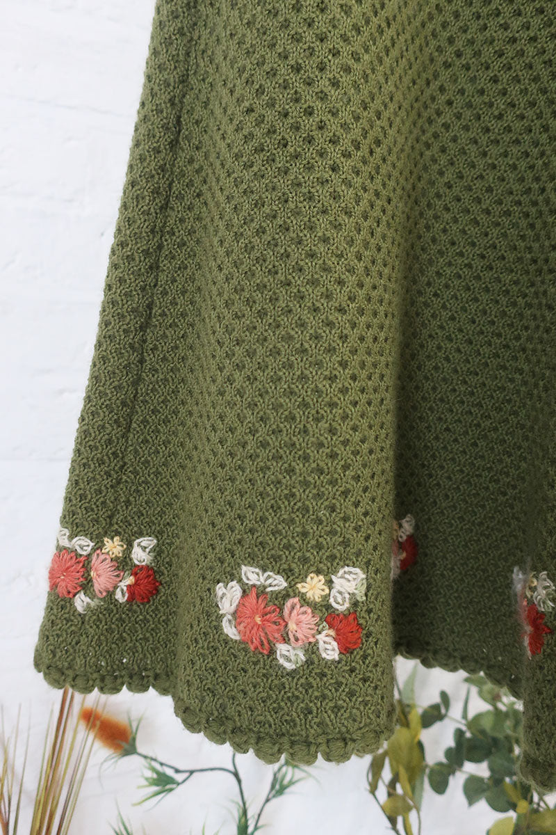 Vintage Knitted 2 Piece - Spring Up Green Floral Cardigan & Skirt - Size XXS by all about audrey