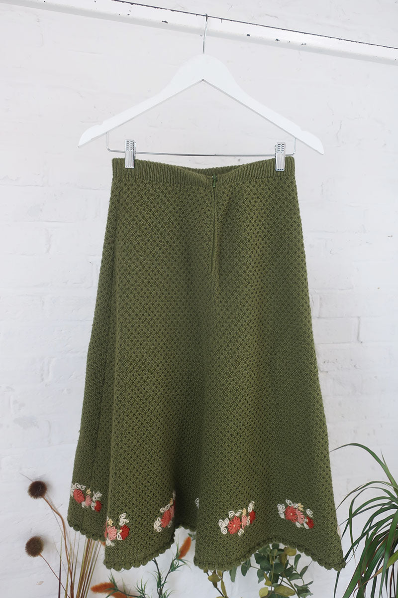 Vintage Knitted 2 Piece - Spring Up Green Floral Cardigan & Skirt - Size XXS by all about audrey