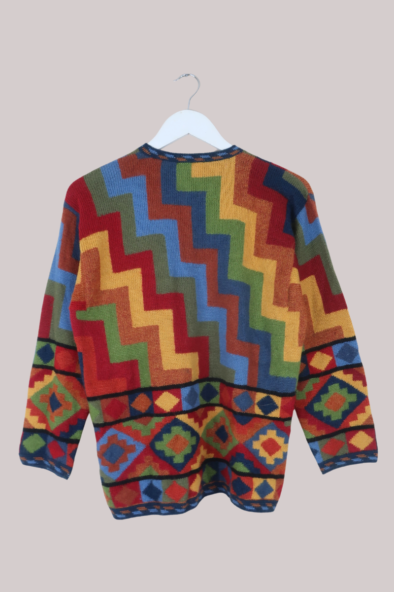 Vintage Knit Cardigan in 70s Paintbox Tiles - Size M
