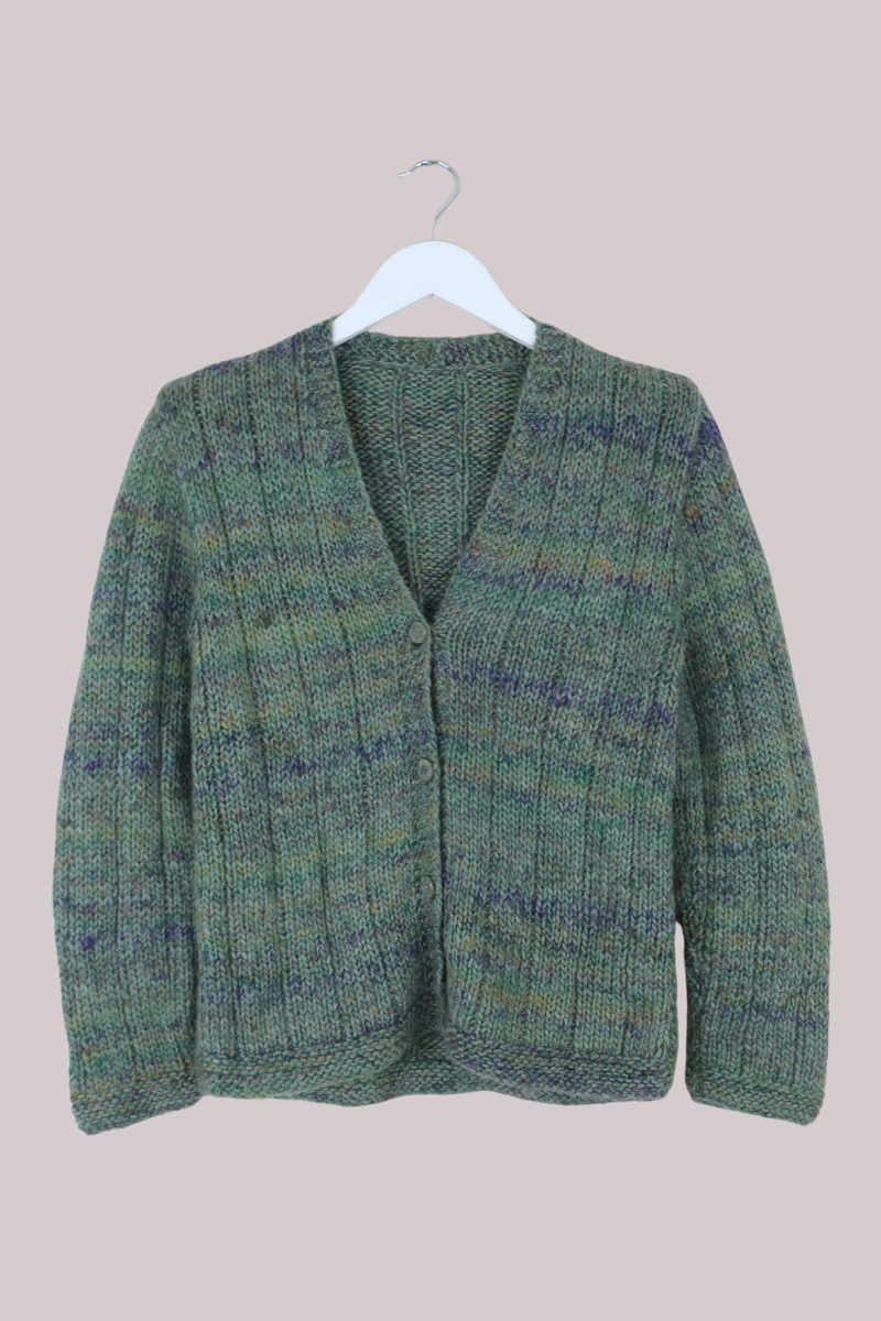 Vintage Knit Cardigan in Moss Green - Size S