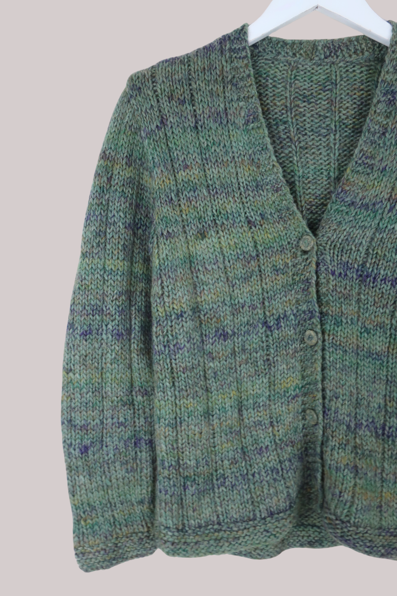 Vintage Knit Cardigan in Moss Green - Size S