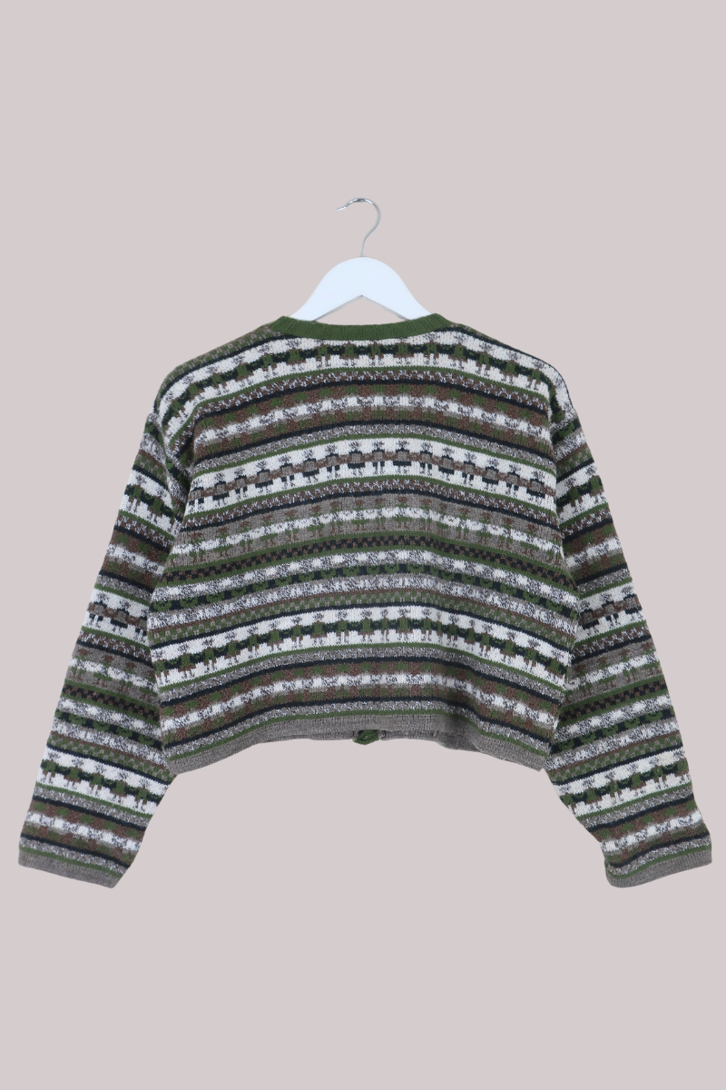 Vintage Knit Cardigan in Olive & Taupe - Size L