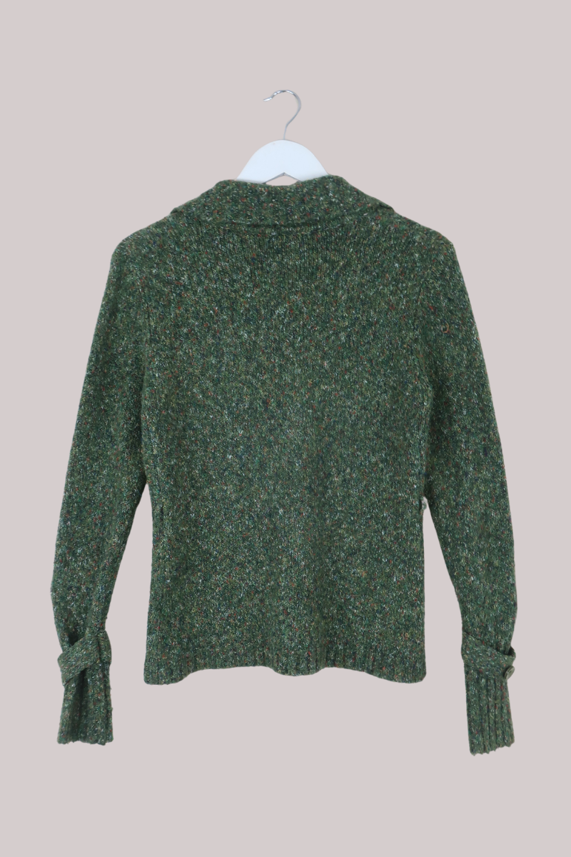 Vintage Knit Cardigan in Speckled Olive Green - Size M