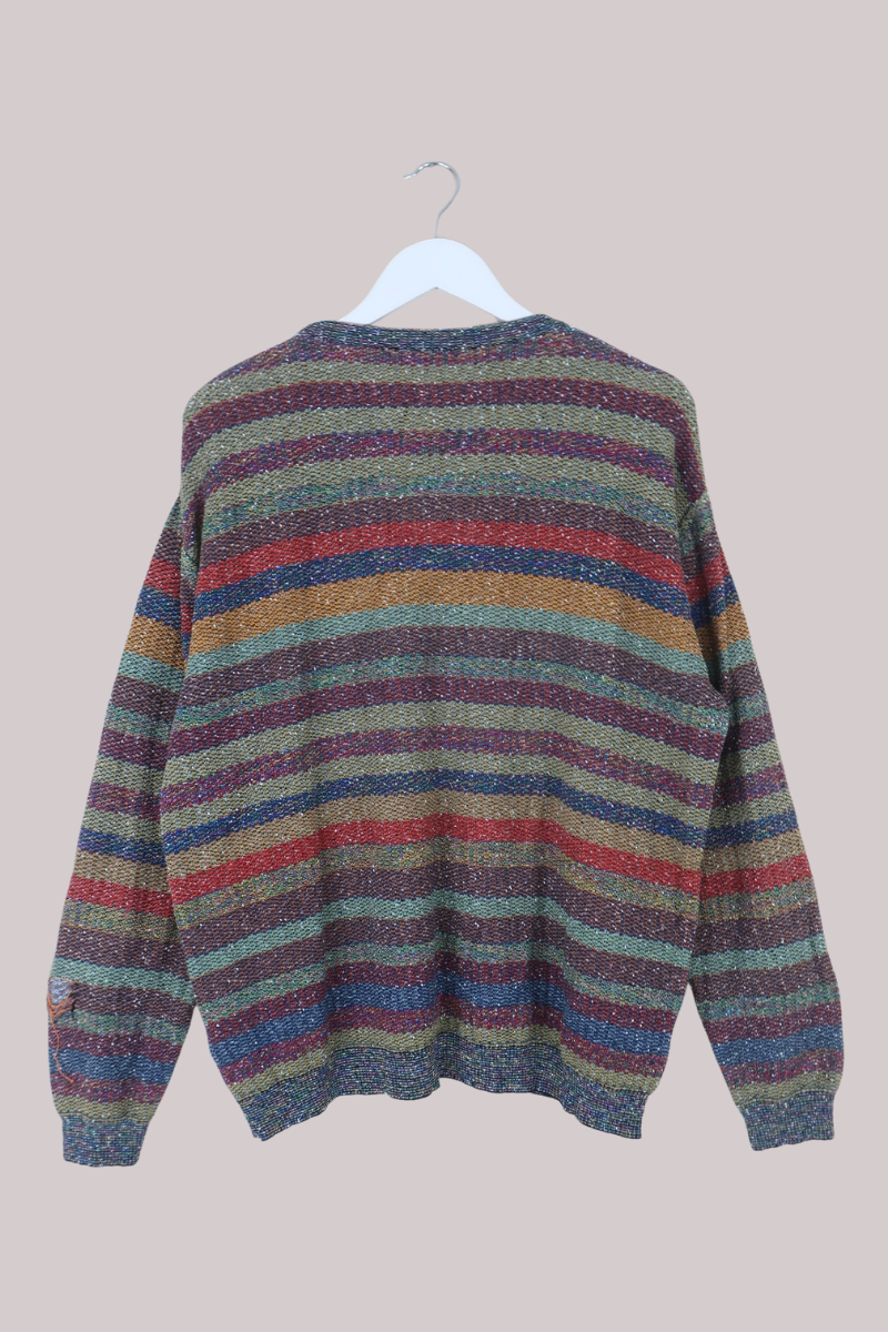 Vintage Knit Jumper in 80s Technicolour Stripe - Size L