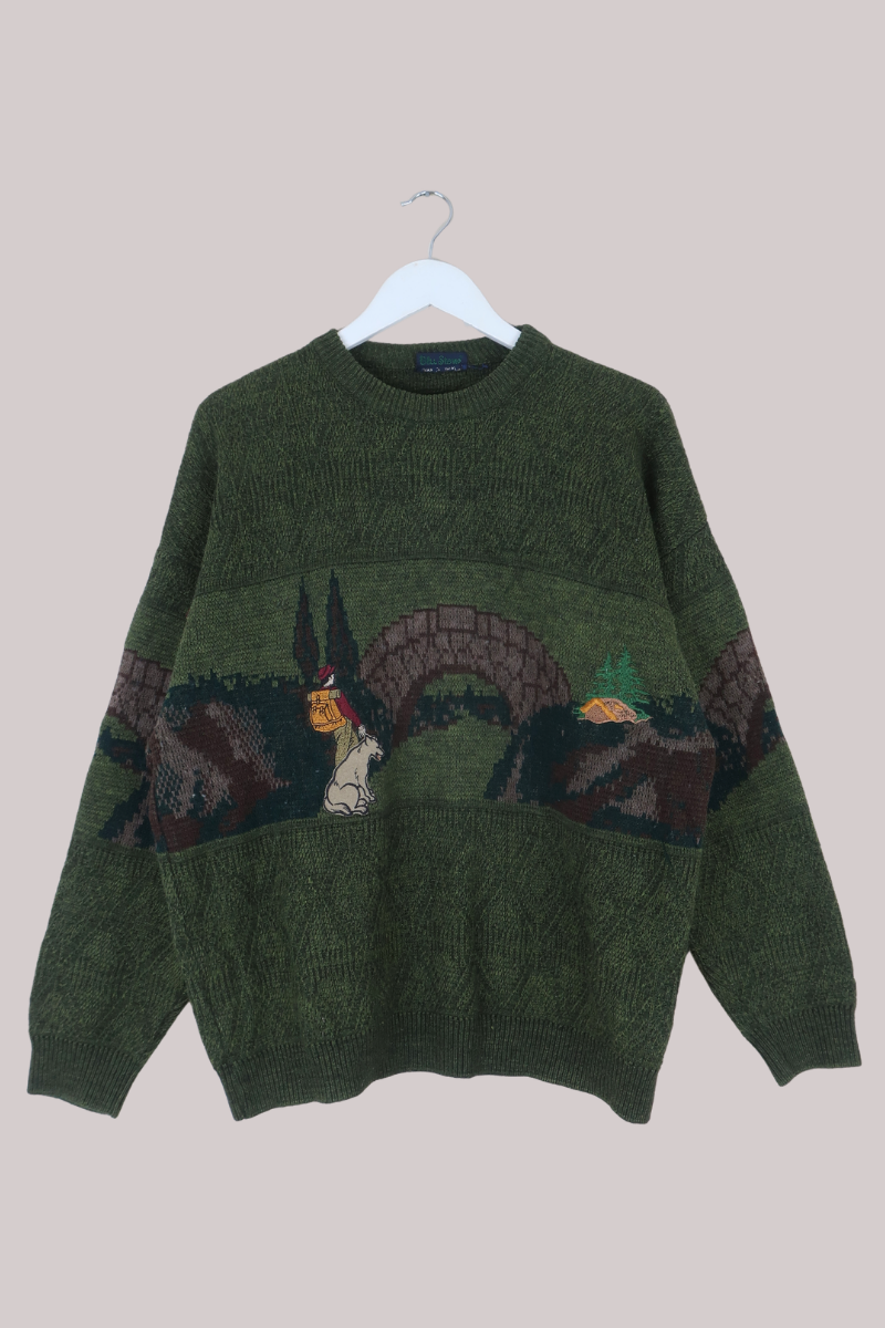 Vintage Knit Jumper in A Hike With Wolf - Size XL